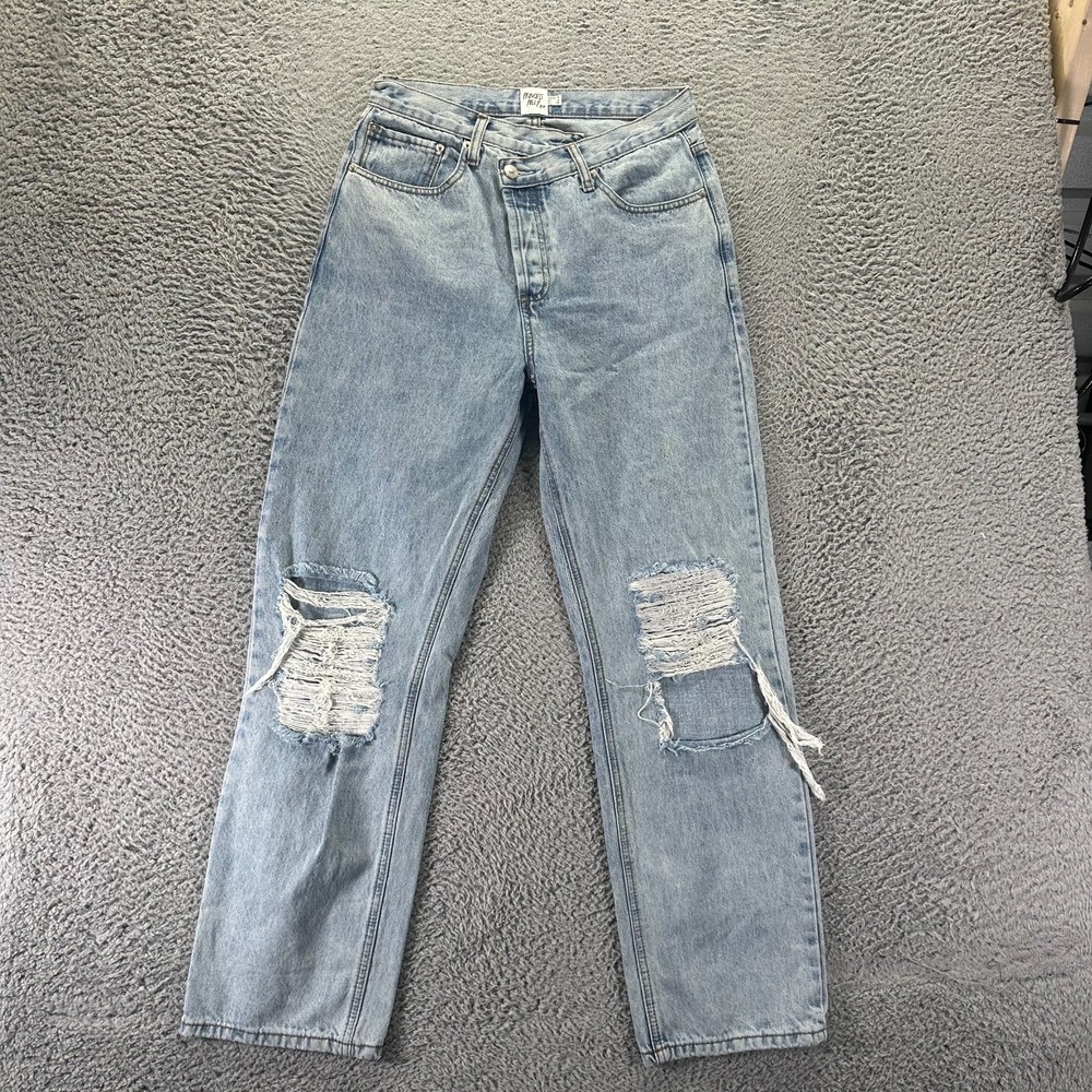 Princess Polly Jeans Womens 6 Blue Cotton Denim Straight Distressed Button-Fly